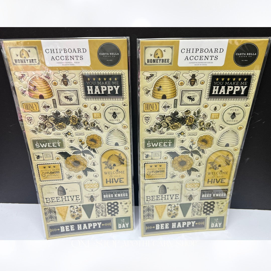 Carta Bella HONEYBEE Bees 6x6 Paper Ephemera Brads Chipboard Collection