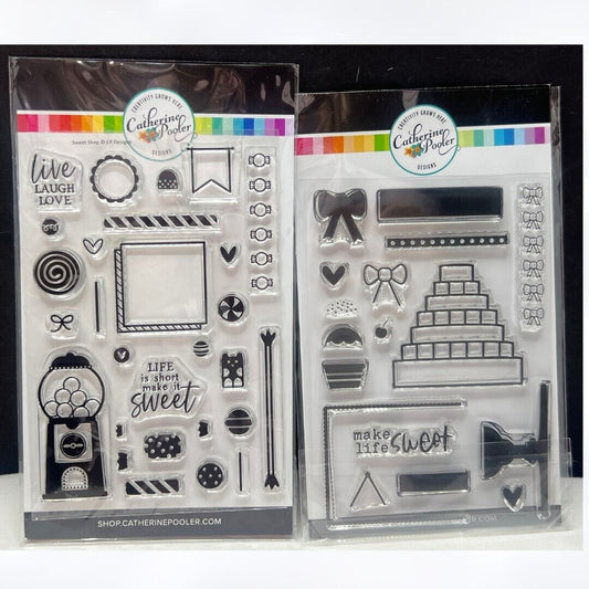 Catherine Pooler SWEET SHOP Cupcakes Candy Birthday Rubber Stamps Set of 2