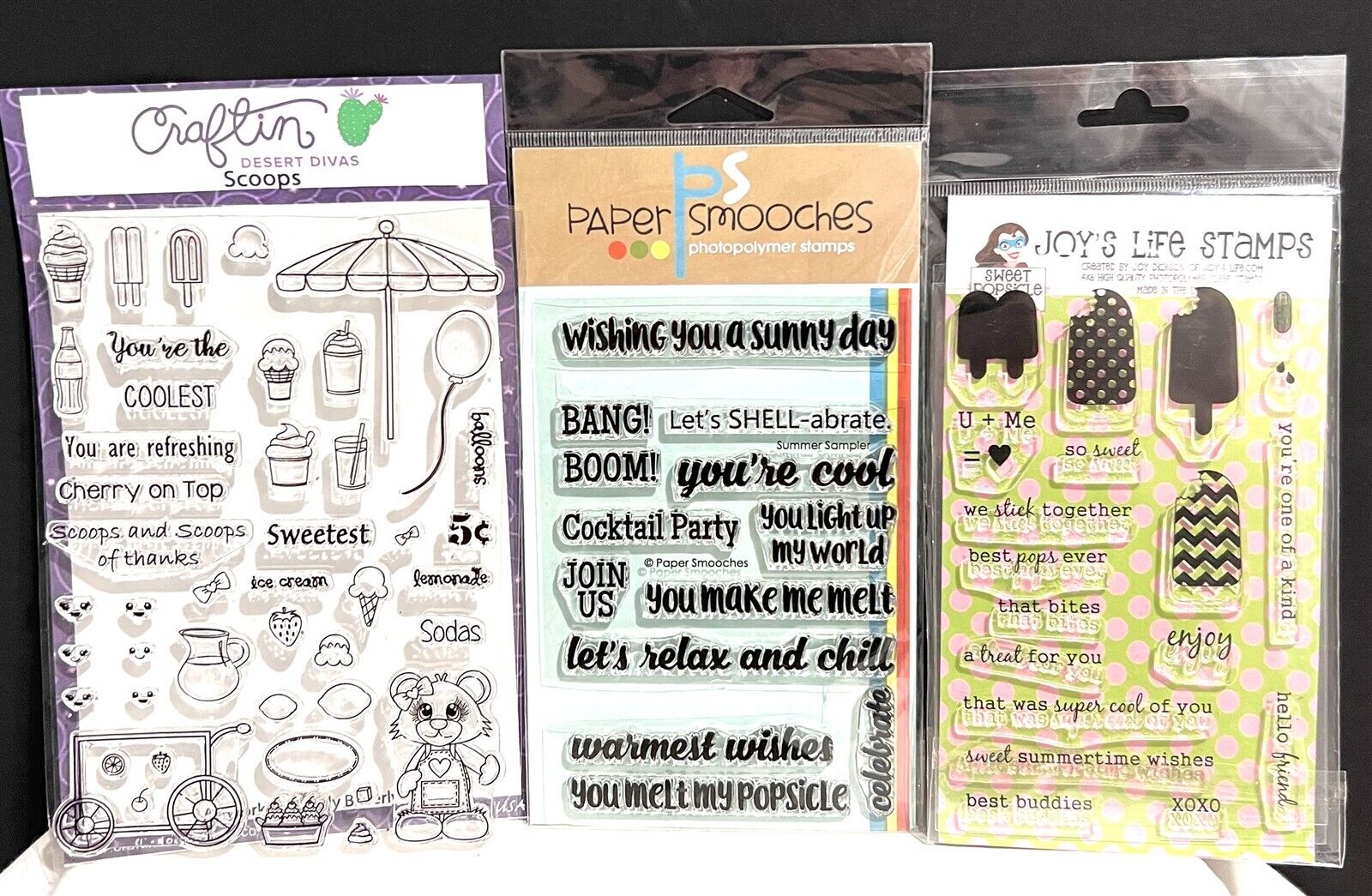 Paper Smooches ICE CREAM Popsicles Sayings Rubber Stamps Sets Lot of 3 