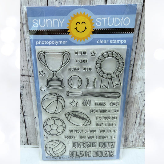 Sunny Studio TEAM PLAYER Sports Basketball Football Rubber Stamps