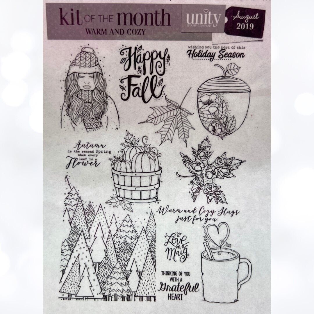 Unity Stamps WARM & COZY Fall Autumn Christmas Rubber Stamps Kit of the Month 