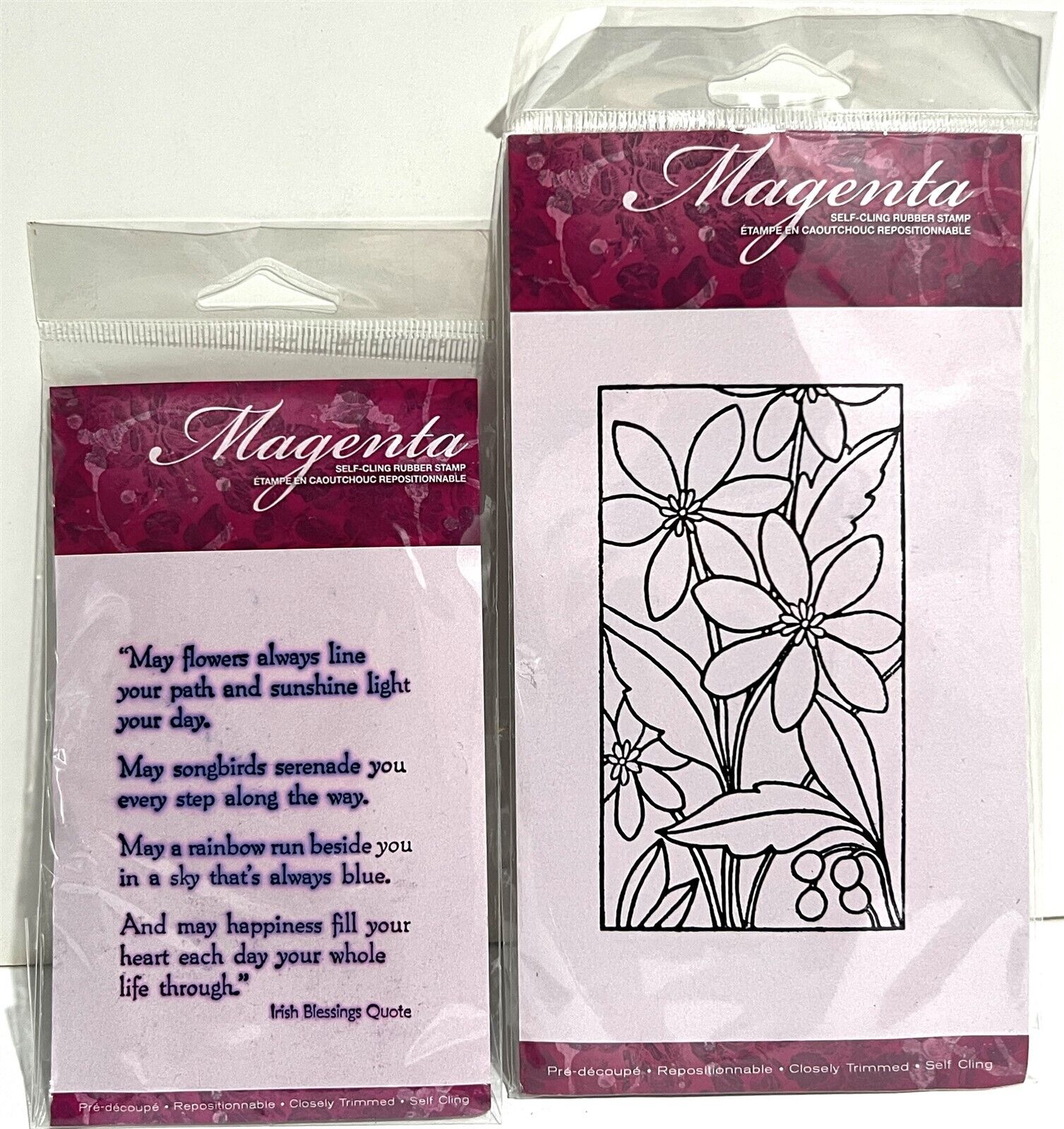 Magenta FLOWERS Floral Irish Blessing Saying Rubber Stamps Lot