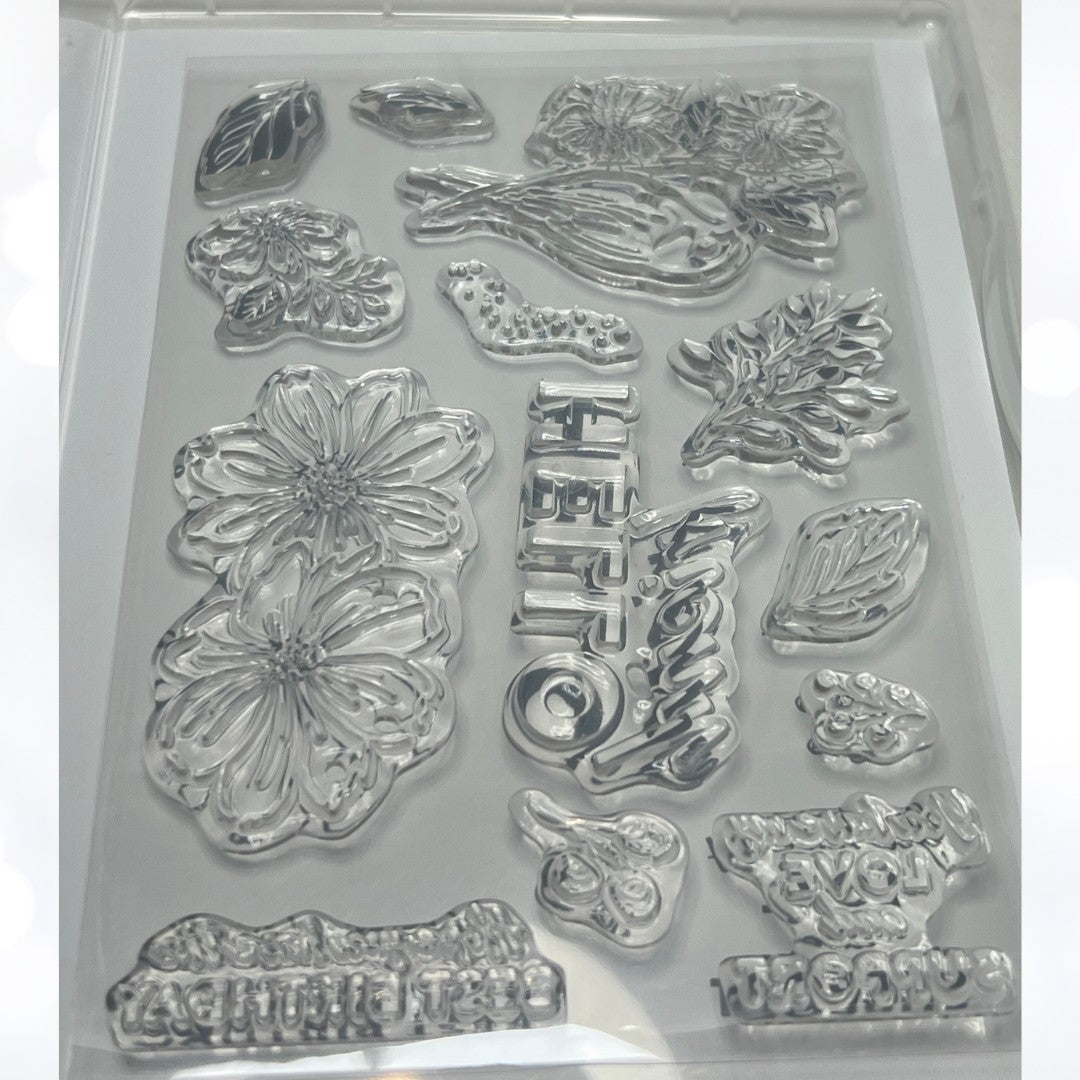 Stampin Up FRIENDLY HELLO Birds Floral Rubber Stamps