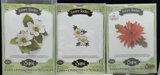 Sizzix SUSANS GARDEN Tierney Flowers Floral Daisies Dogwood Dies Lot of 3