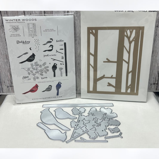 Papertrey Ink WINTER WOODS Birds Christmas Cover Plate Rubber Stamps Dies