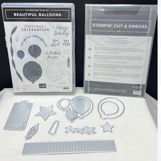 Stampin Up BEAUTIFUL BALLOONS Birthday Party Rubber Stamps Dies