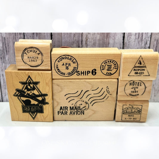 AIR MAIL Postage Postal Stamps Mixed Media Rubber Stamps Lot of 7
