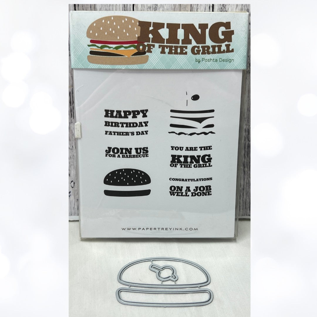 Papertrey Ink KING OF THE GRILL Cheeseburger Fathers Day Dad Rubber Stamps Dies