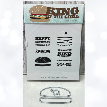 Papertrey Ink KING OF THE GRILL Cheeseburger Fathers Day Dad Rubber Stamps Dies