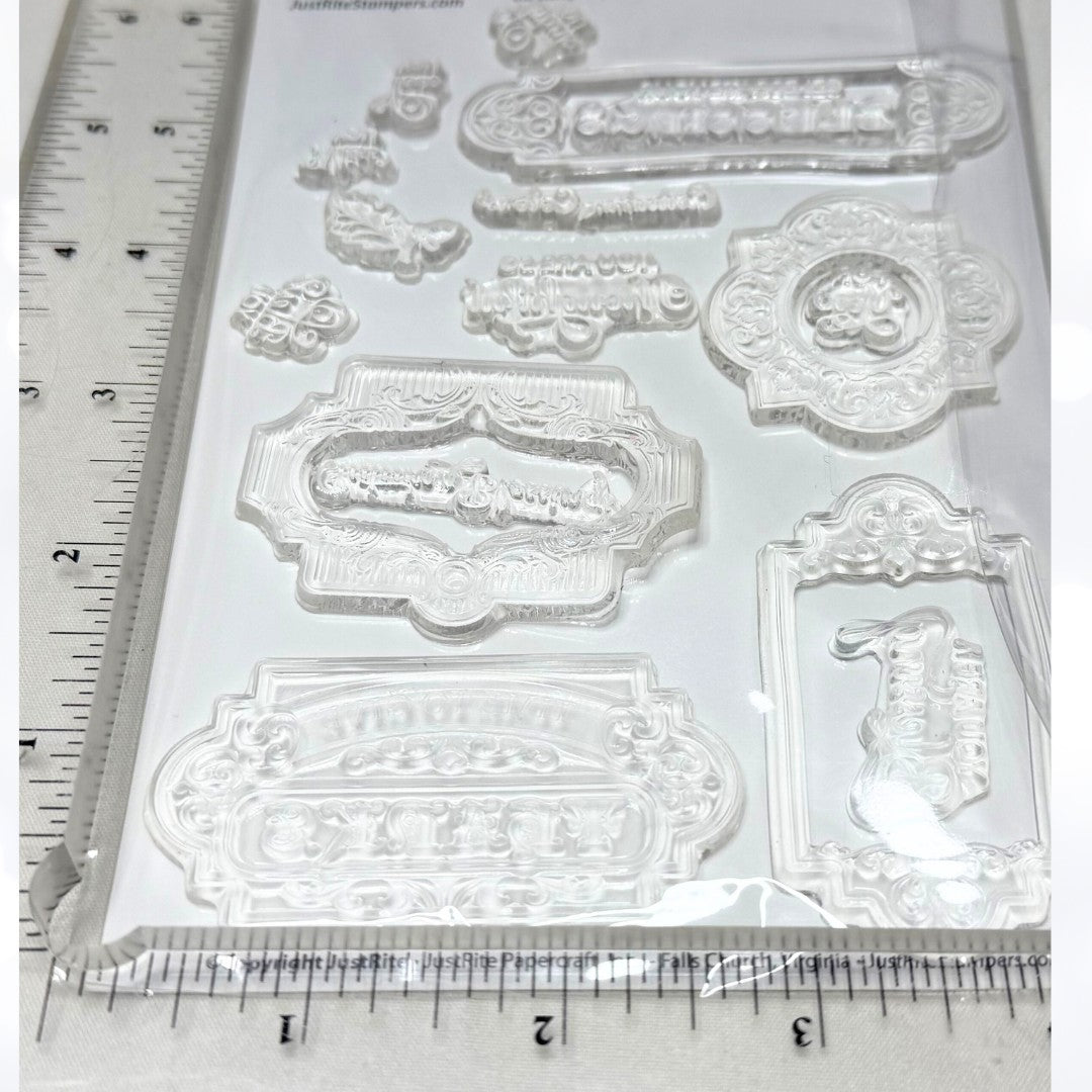 Justrite Stamps ANTIQUE AUTUMN TAGS Labels Fall Rubber Stamps Lot of 2