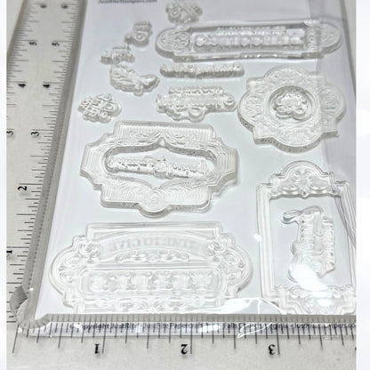 Justrite Stamps ANTIQUE AUTUMN TAGS Labels Fall Rubber Stamps Lot of 2