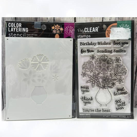 Hero Arts FLOWERS IN VASE Bouquet Rubber Stamps Layering Stencils