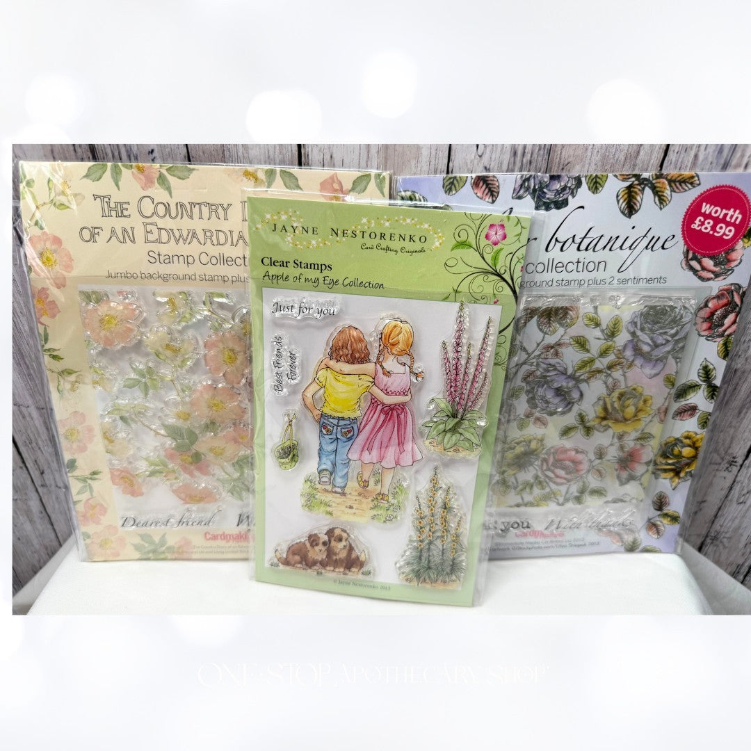 Cardmaking CHILDREN Floral Flowers Background Rubber Stamps Lot of 3