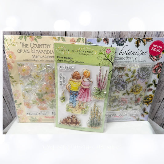 Cardmaking CHILDREN Floral Flowers Background Rubber Stamps Lot of 3