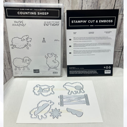 Stampin Up COUNTING SHEEP Farm Animals Rubber Stamps Dies