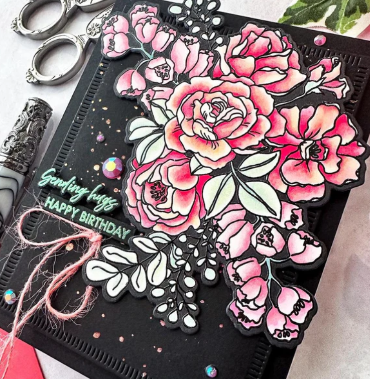 Alex Syberia BIRTHDAY BOUQUET Flowers Floral Rubber Stamps Dies Stencils