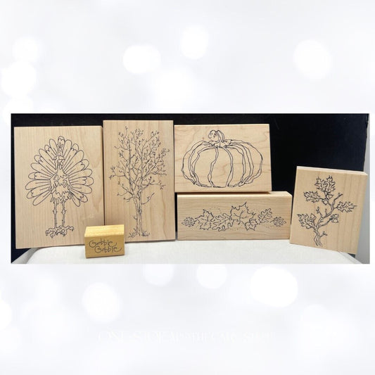 Judith FALL AUTUMN Turkey Pumpkin Trees Rubber Stamps Lot of 6