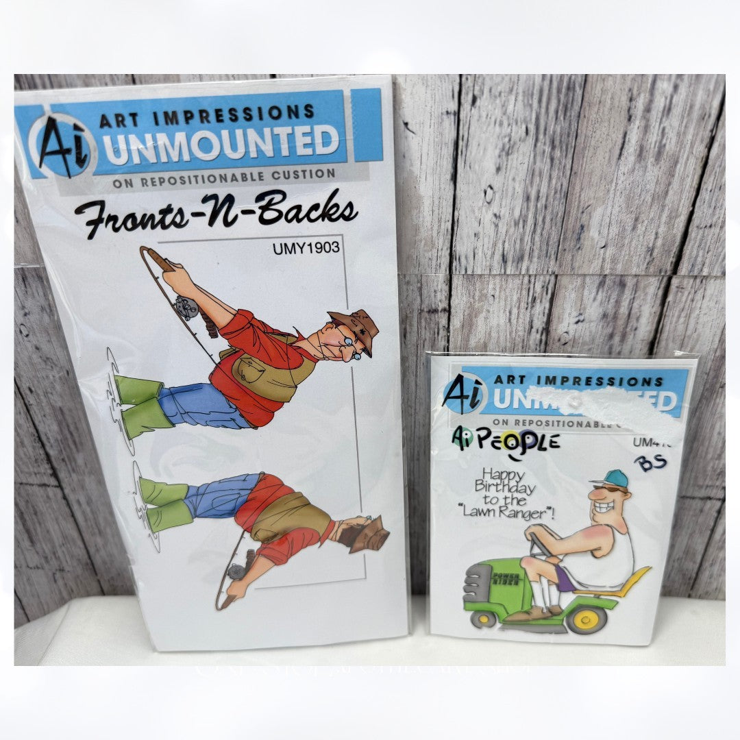 Art Impressions LAWN RANGER Fronts N Backs Fishing Fathers Day Rubber Stamps