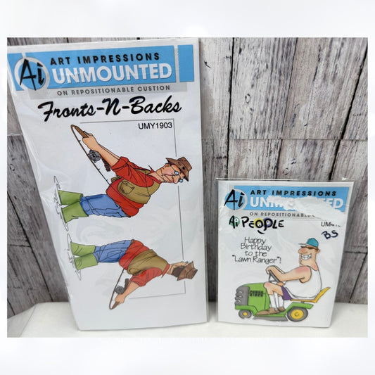 Art Impressions LAWN RANGER Fronts N Backs Fishing Fathers Day Rubber Stamps