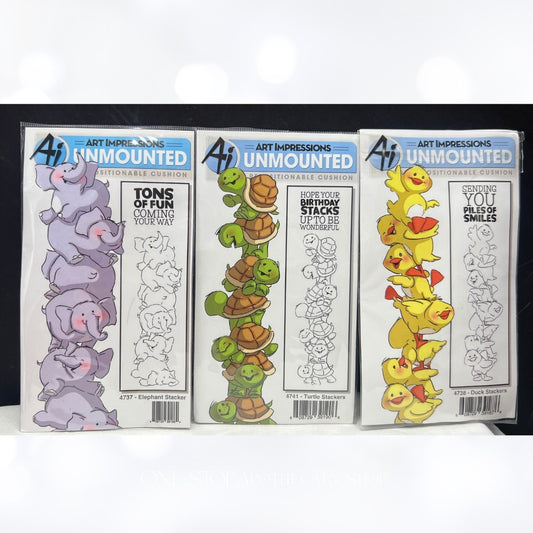 Art Impressions ANIMAL STACKERS Elephant Turtle Ducks Rubber Stamps Lot