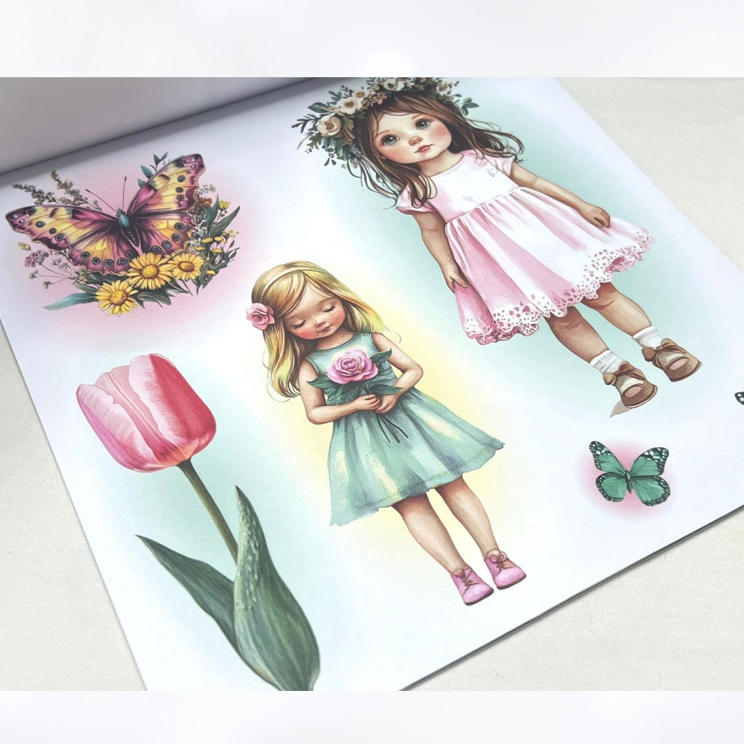 Studio Light FLUTTERING FLOWERS Little Girls 8x8 Paper Ephemera Stencil Kit
