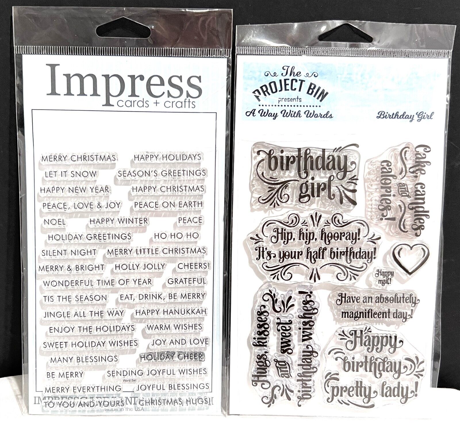 Impress BIRTHDAY GIRL Holiday Greetings Christmas Sentiments Rubber Stamps Lot