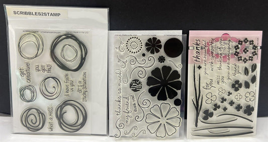 The Stamps of Life SCRIBBLES Flowers Branches Floral Rubber Stamps Lot of 3