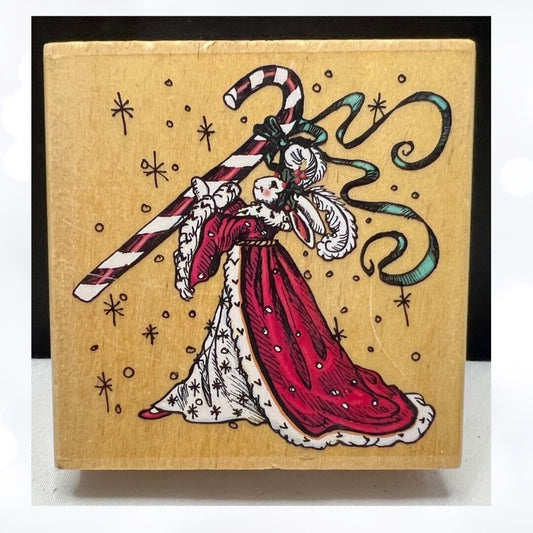 PSX CANDY CANE RABBIT Pamela Silin Palmer G7101 Christmas Rubber Stamp Rare