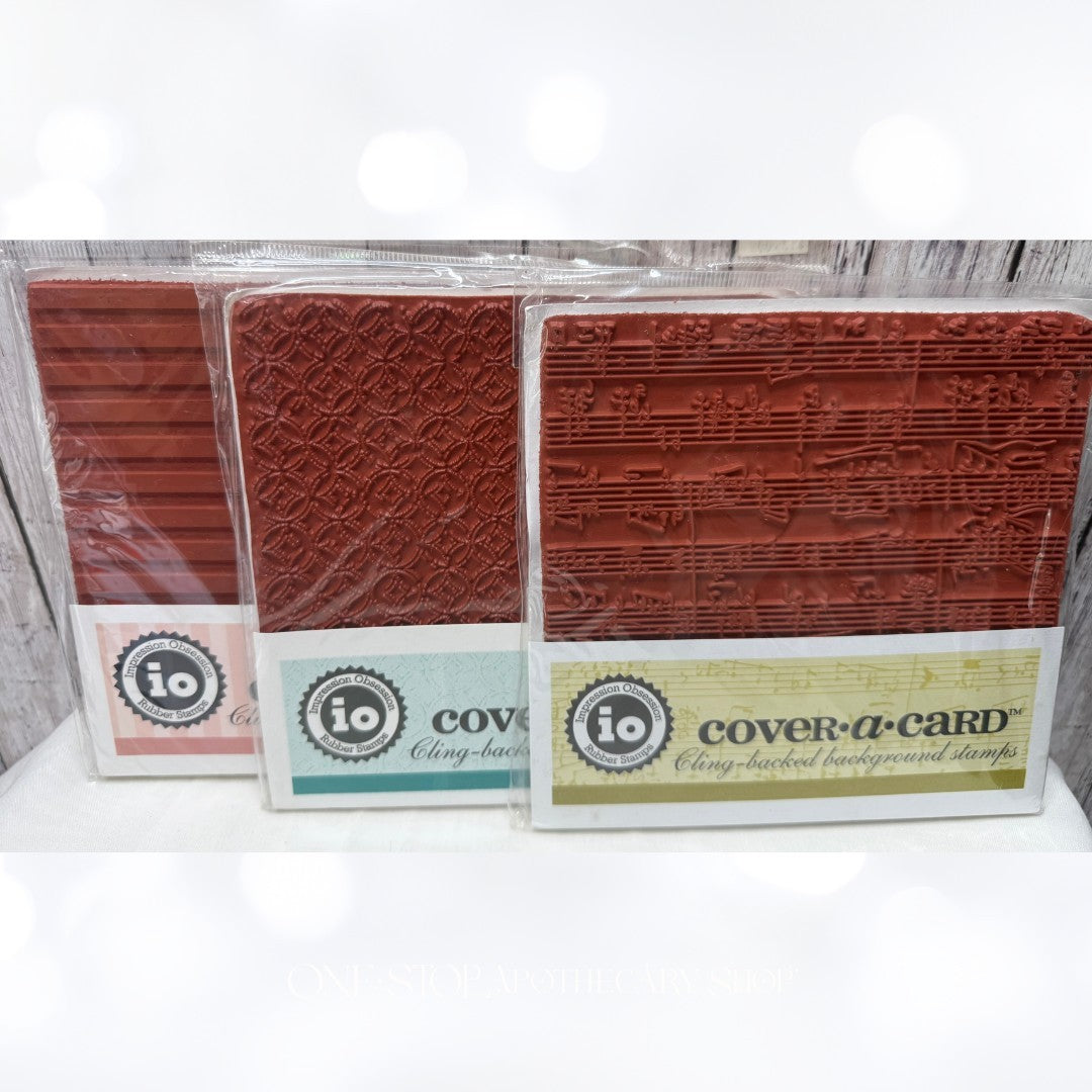 Impression Obsession COVER A CARD Music Notes Chainlink Stripes Rubber Stamps 