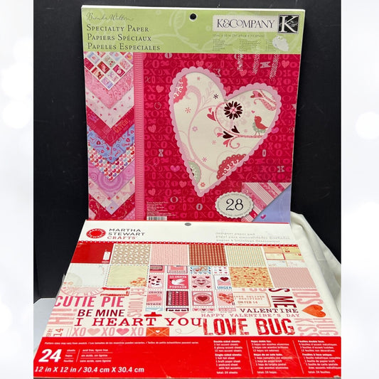 K & Company Martha Stewart VALENTINES DAY Hearts Love 12x12 Paper Cardstock Lot