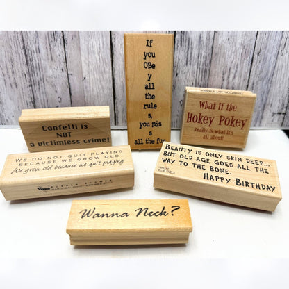 SNARKEY Funny Sayings Greetings Sentiments Birthday Wood Rubber Stamps Lot of 6