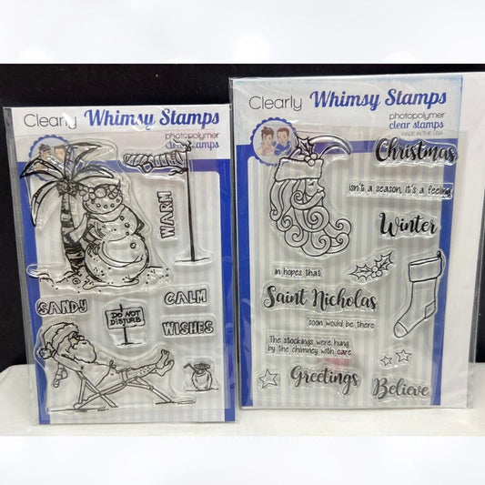 Whimsy Stamps TROPICAL CHRISTMAS Santa Funny Holiday Rubber Stamps Lot of 2