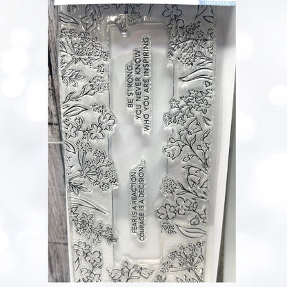 PInkfresh Studio BE COURAGEOUS Strength Flowers 4x12 Rubber Stamps Dies Stencils