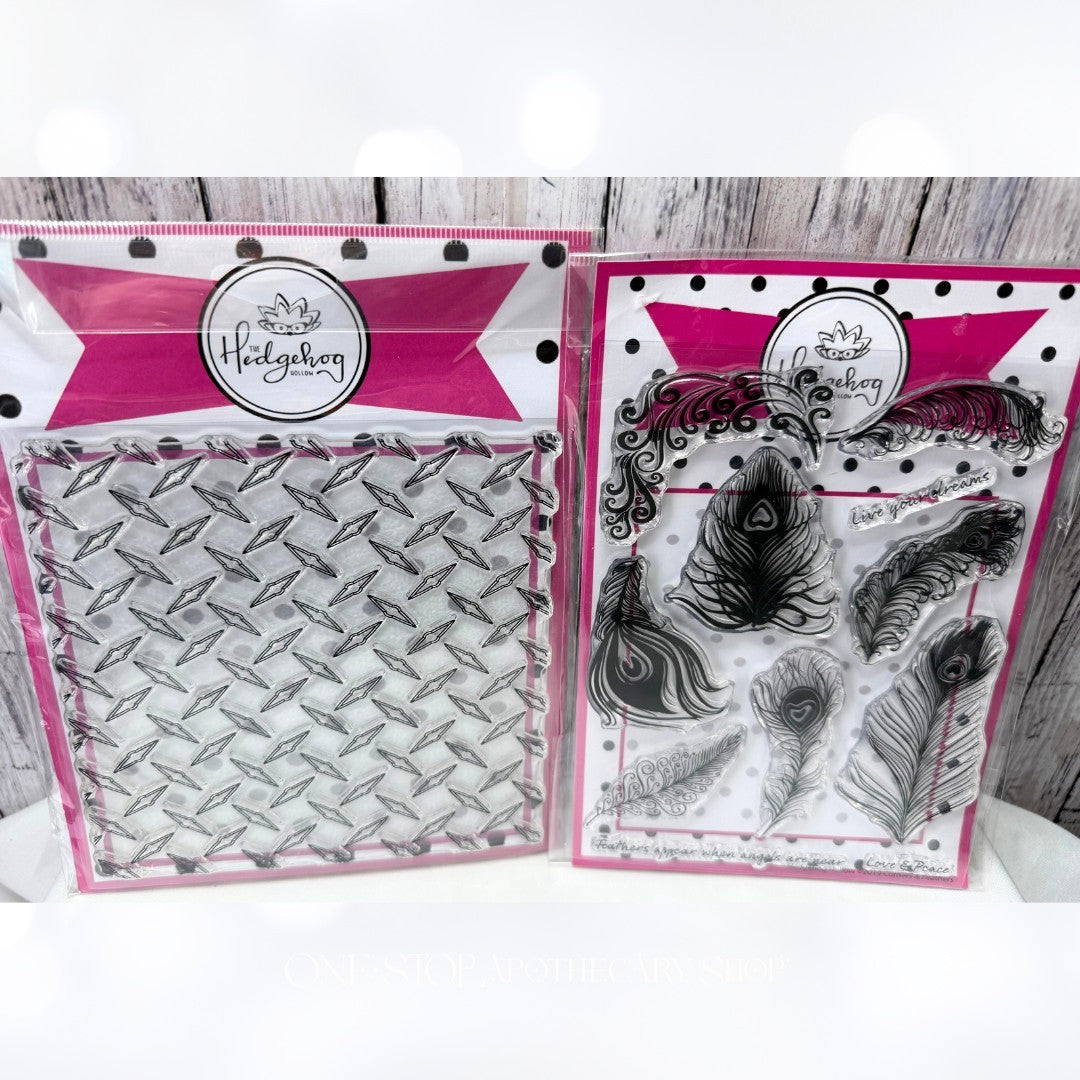 Hedgehog Hollow PEACOCK FEATHERS Steel Plate Background Rubber Stamps