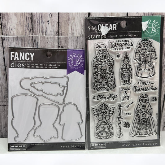 Hero Arts CHRISTMAS FOLKS Holiday Santa Rubber Stamps Dies