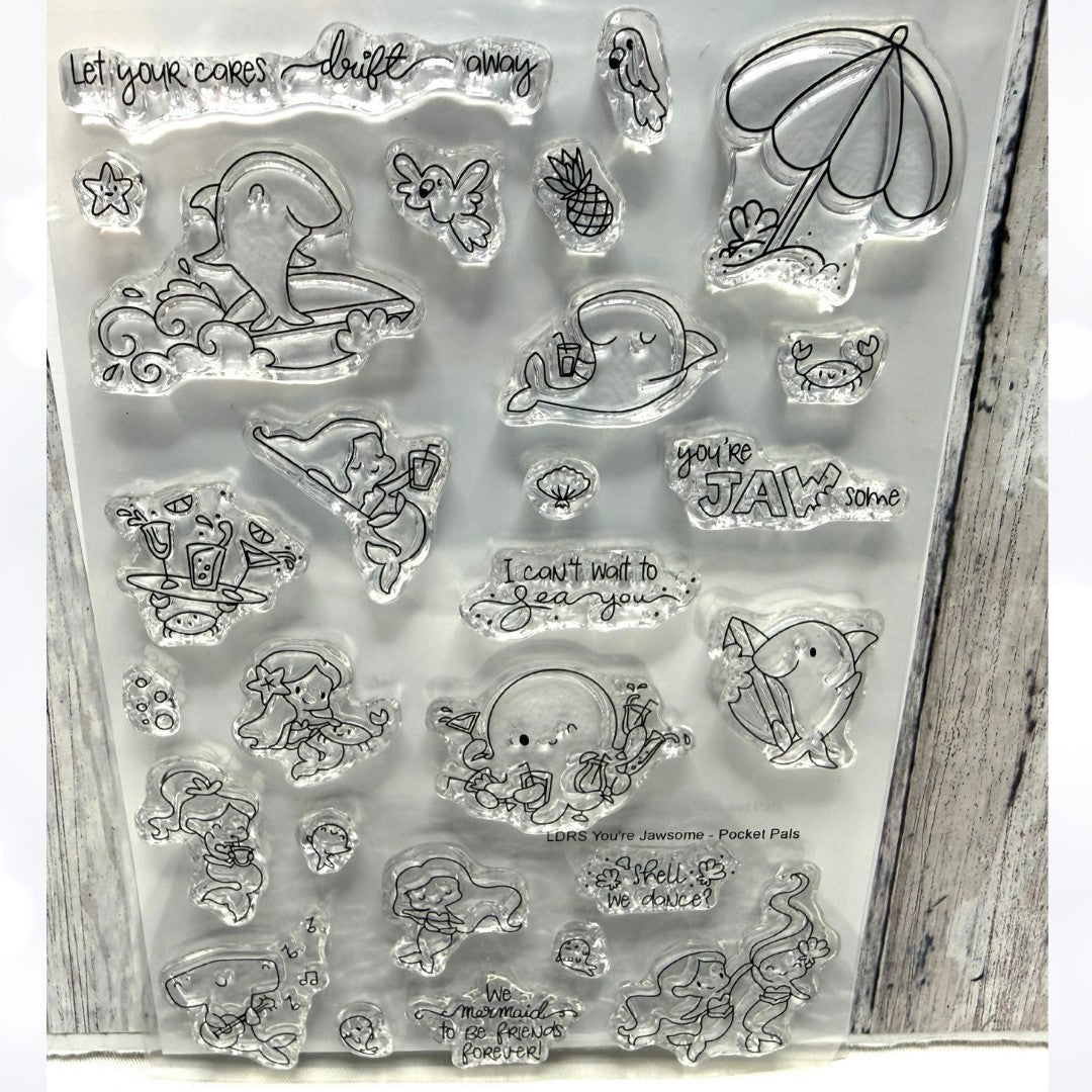 LDRS Designs YOU'RE JAWSOME Pocket Pals Sharks Fish Sea Mermaid Rubber Stamps