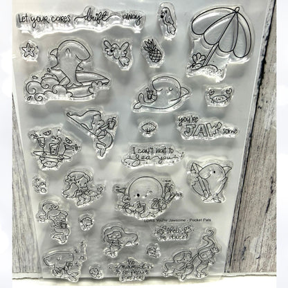 LDRS Designs YOU'RE JAWSOME Pocket Pals Sharks Fish Sea Mermaid Rubber Stamps