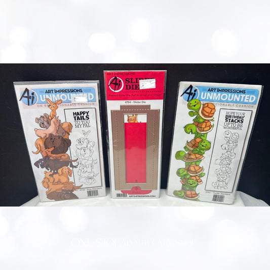 Art Impressions SLIDER Dog Stackers Turtles Rubber Stamps Interactive Die