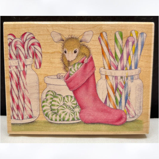 House Mouse PEPPERMINT PRESENTS Sticks Candy Christmas Mice Rubber Stamp