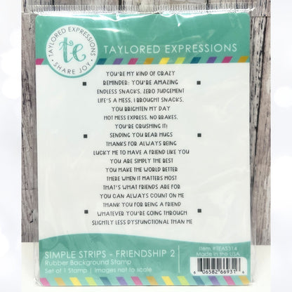 Taylored Expressions FRIENDSHIP 2 Simple Stripes Sentiments Rubber Stamps