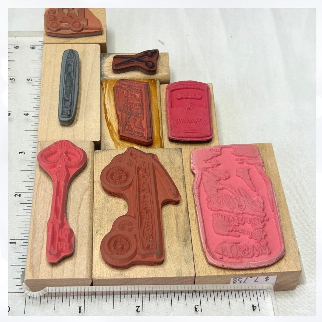 OBJECTS Wagon Key Mason Jar Crayon Rubber Stamps Lot of 8