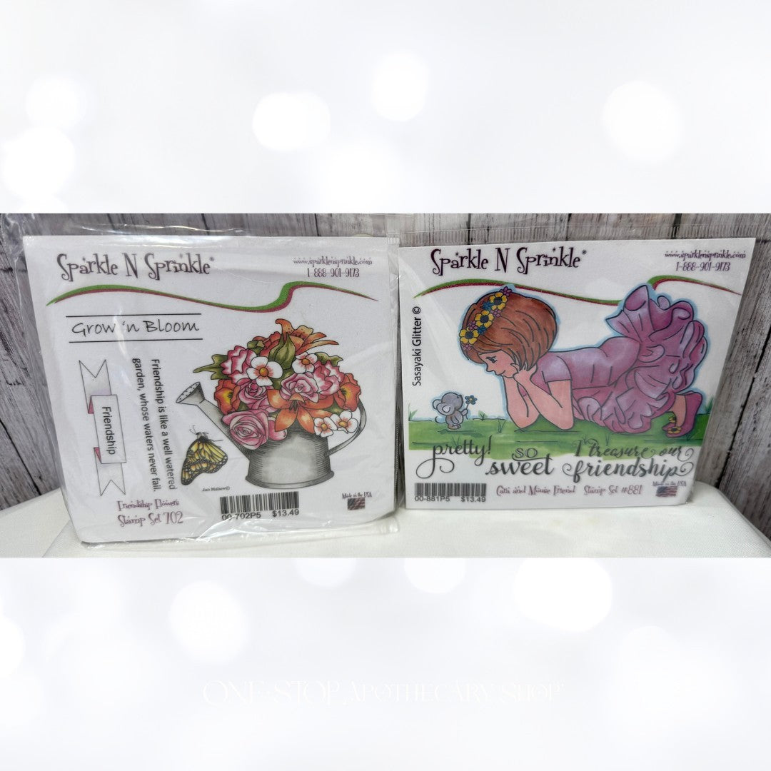 Sparkle N Sprinkle FRIENDSHIP FLOWERS Little Girl Mouse Rubber Stamps