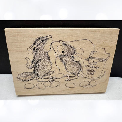 House Mouse STICKY SITUATIONS Dentist Flossing Mice Rubber Stamp