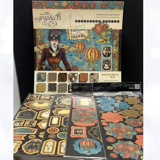 Graphic 45 STEAMPUNK SPELLS Halloween 12x12 Paper Cardstock Chipboard Die Cuts