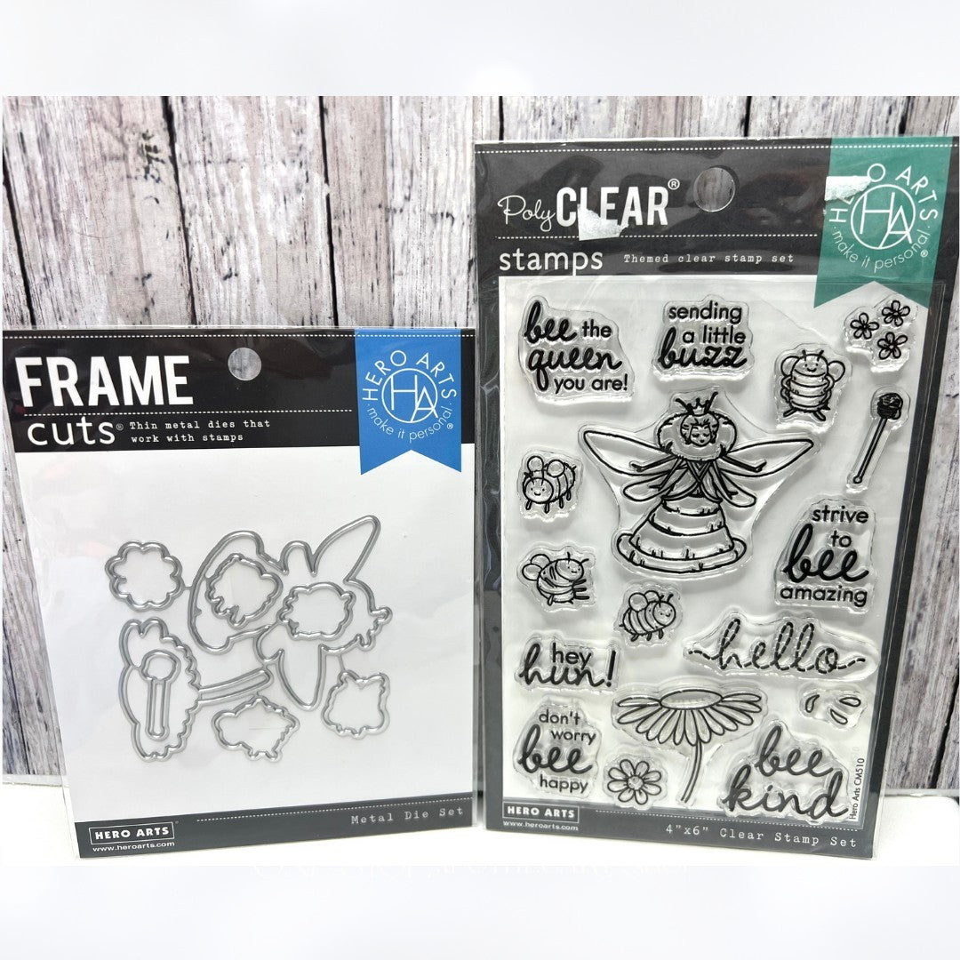 Hero Arts BEE THE QUEEN Bees Rubber Stamps Dies