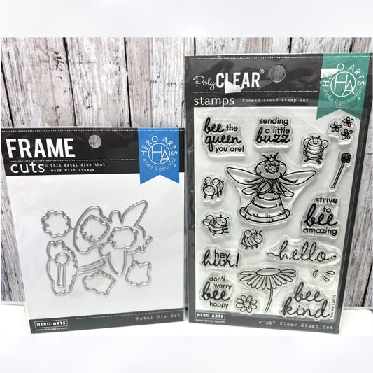 Hero Arts BEE THE QUEEN Bees Rubber Stamps Dies