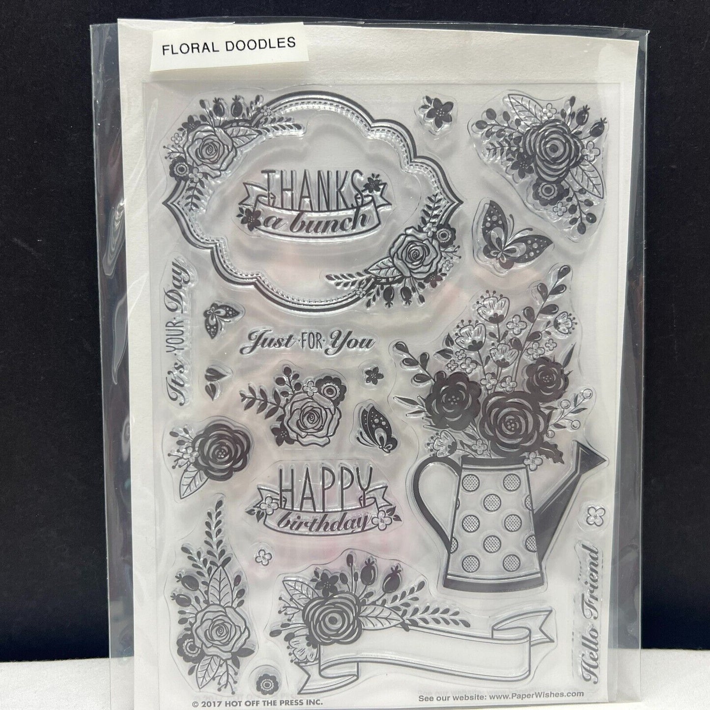 Hot Off the Press FLORAL DOODLES Watercing Can Flowers Garden Rubber Stamps