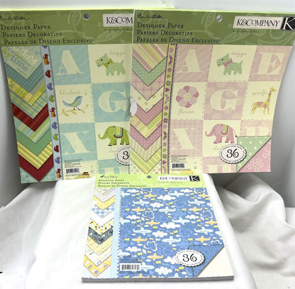 K & Company BABY BOY & GIRL Small Wonders 12x12 8.5x8.5 Papers Scrapbook Lot
