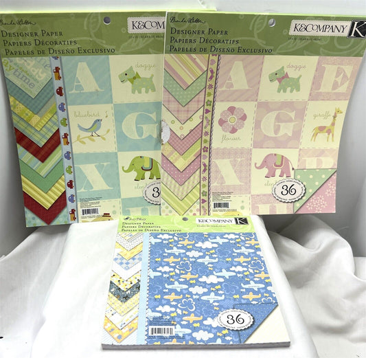 K & Company BABY BOY & GIRL Small Wonders 12x12 8.5x8.5 Papers Scrapbook Lot