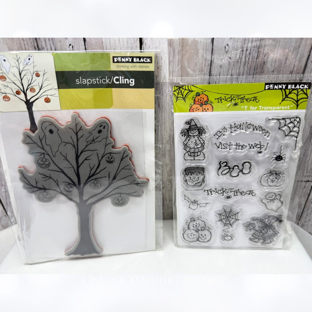 Penny Black TRICK OR TREAT Dark Spirits Halloween Witch Pumpkins Rubber Stamps